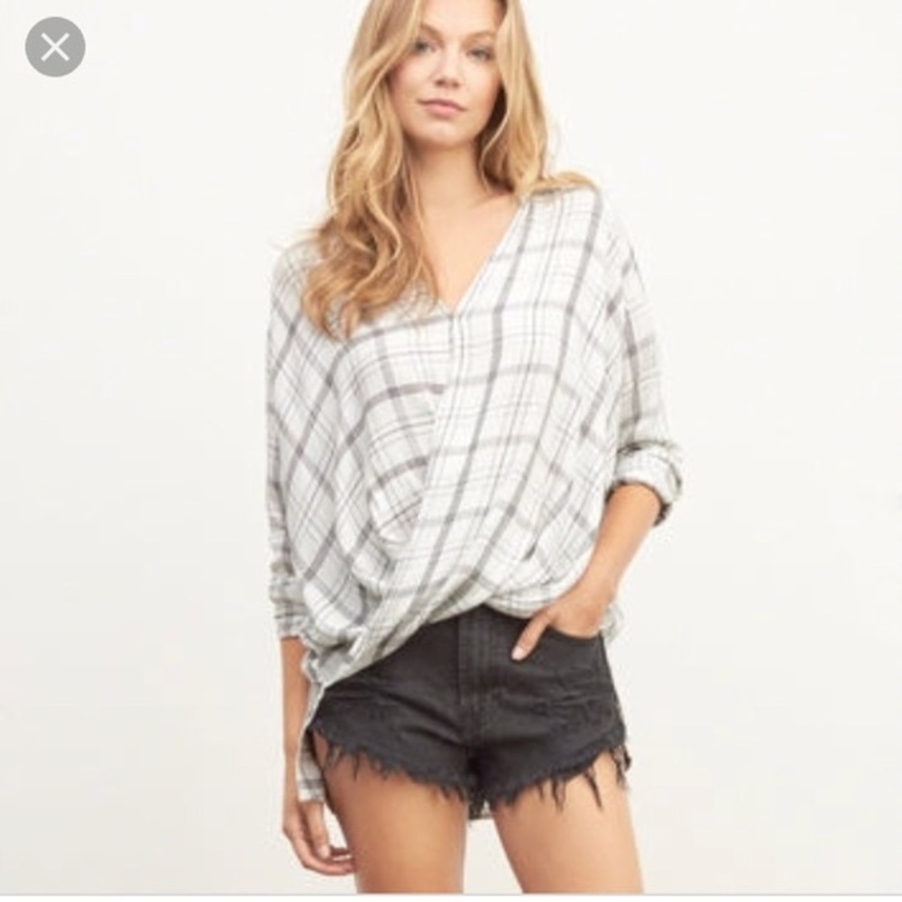 Abercrombie wrap high low plaid blouse